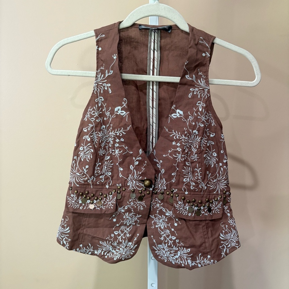 Vintage True Meaning Brown Vest with White Accents S